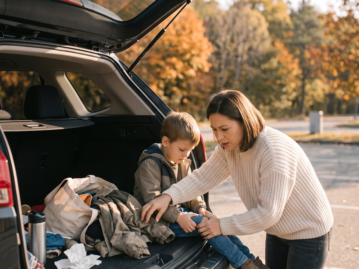 Messy trunk with no first aid kit