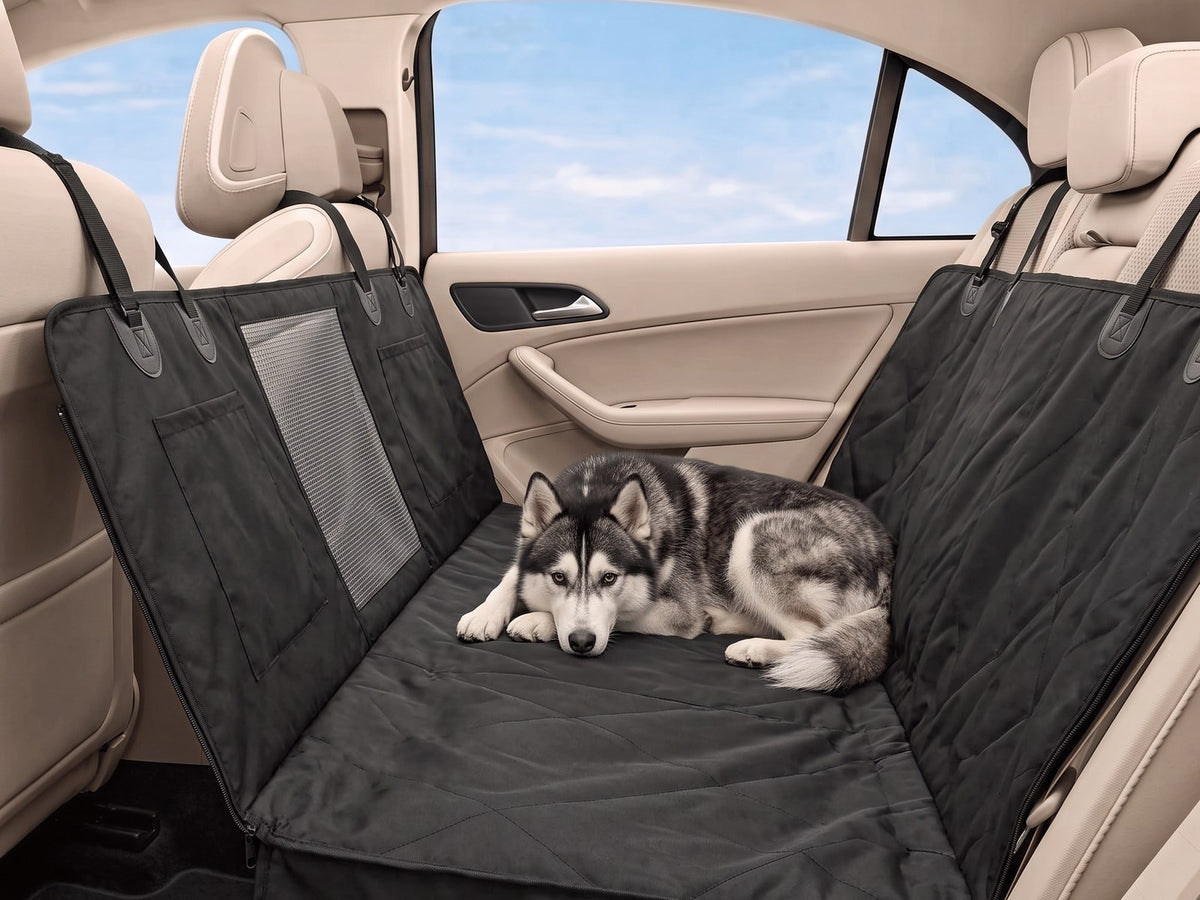 Dog on the hammock with the back seat protected
