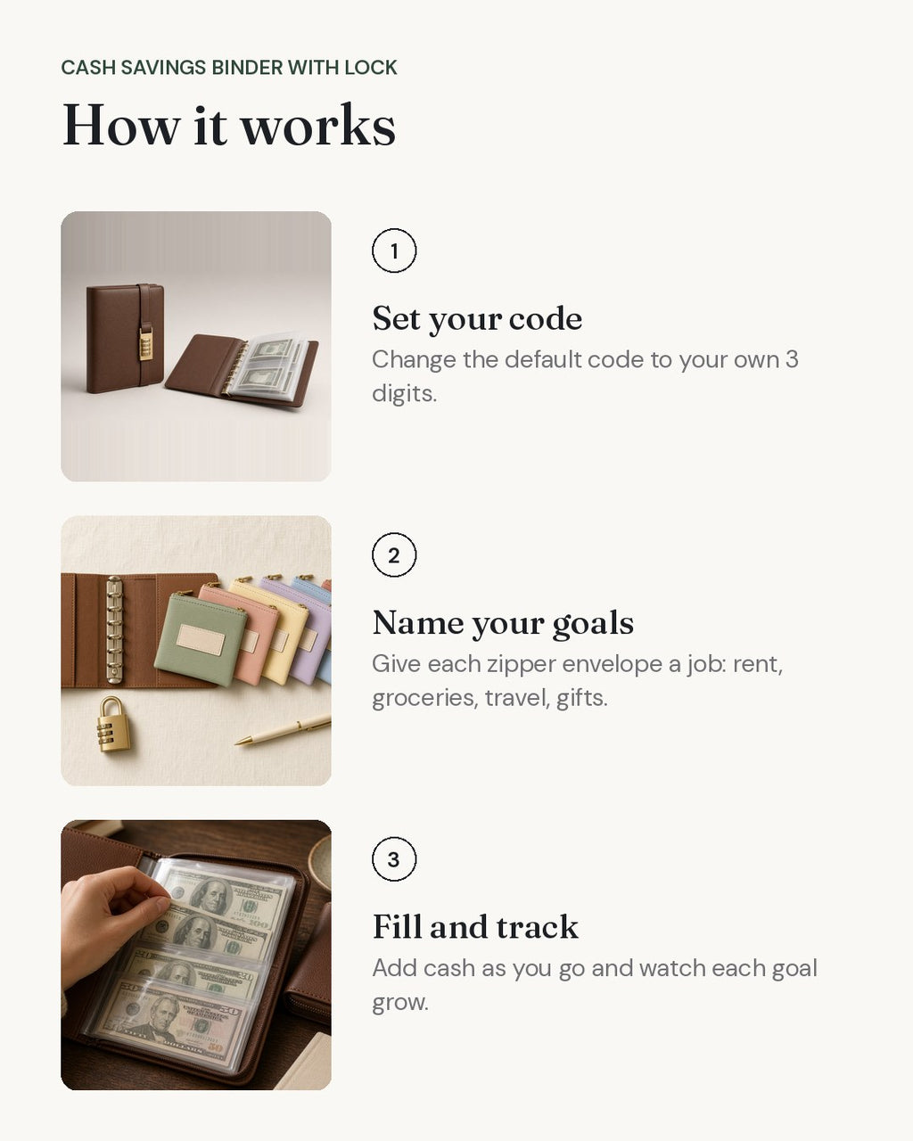 Cash Savings Binder with Lock