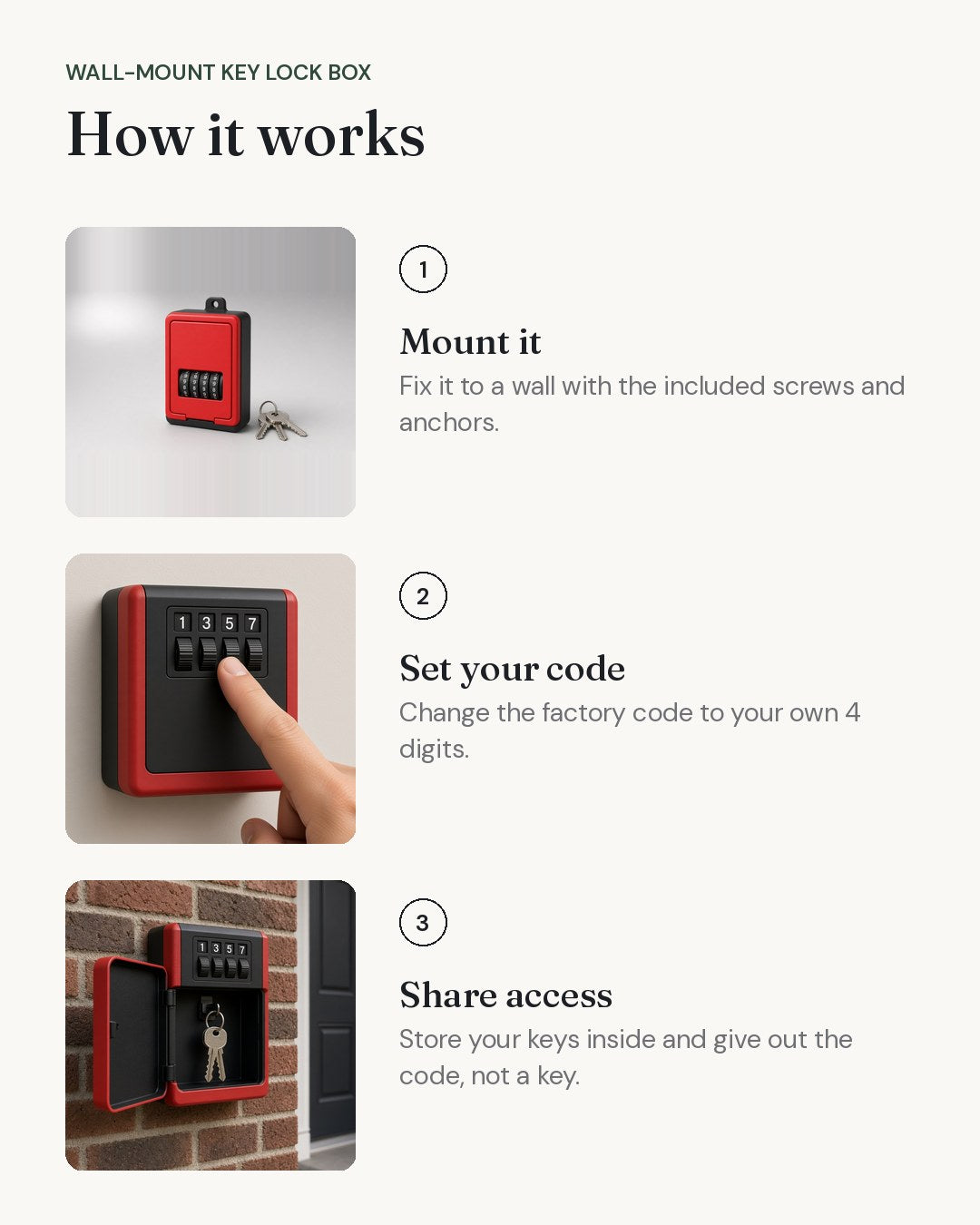 How the Wall-Mount Key Lock Box works, step by step