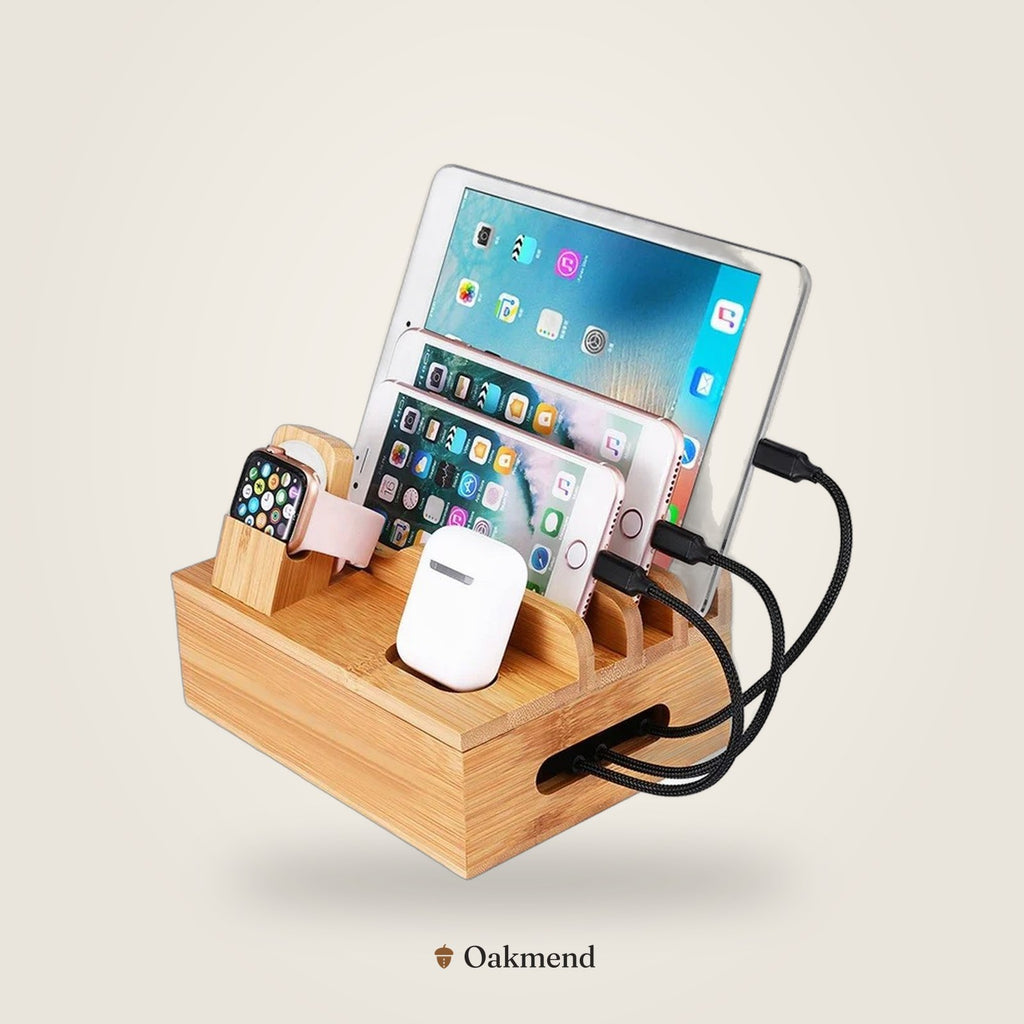 Bamboo Charging Station & Desk Organizer