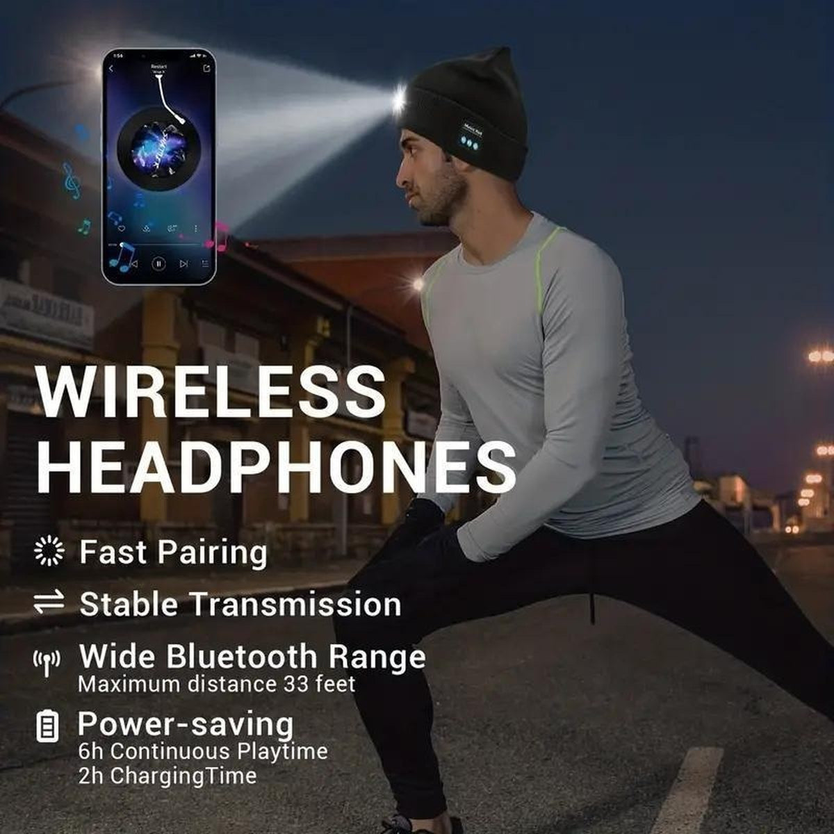 Bluetooth LED Beanie close-up