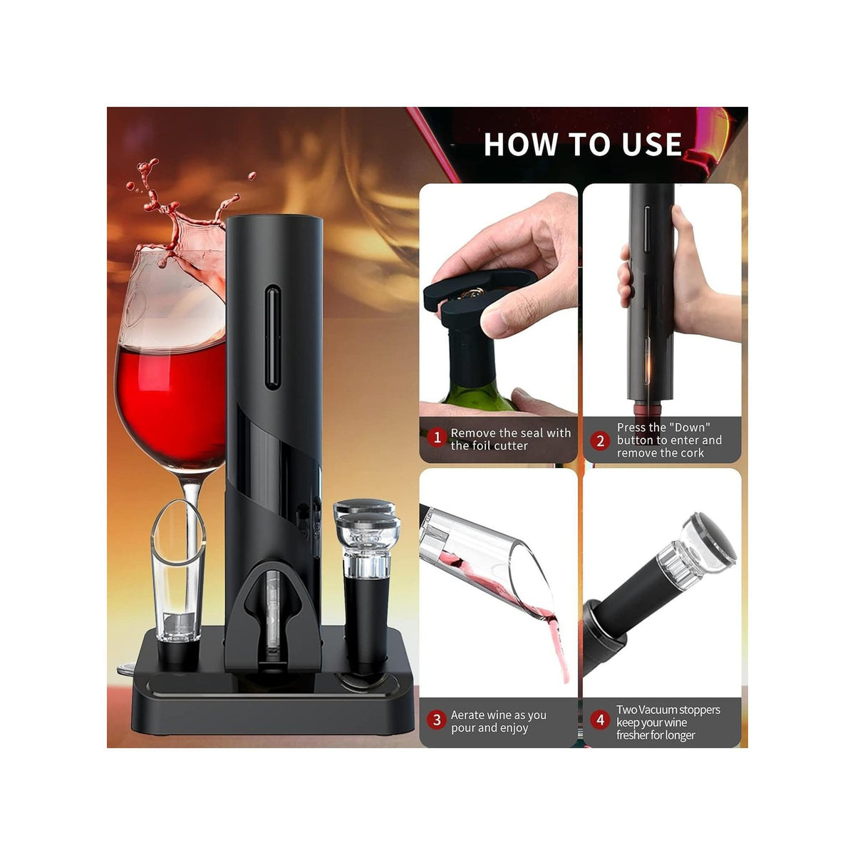 Electric Wine Opener Gift Set (4-in-1) details