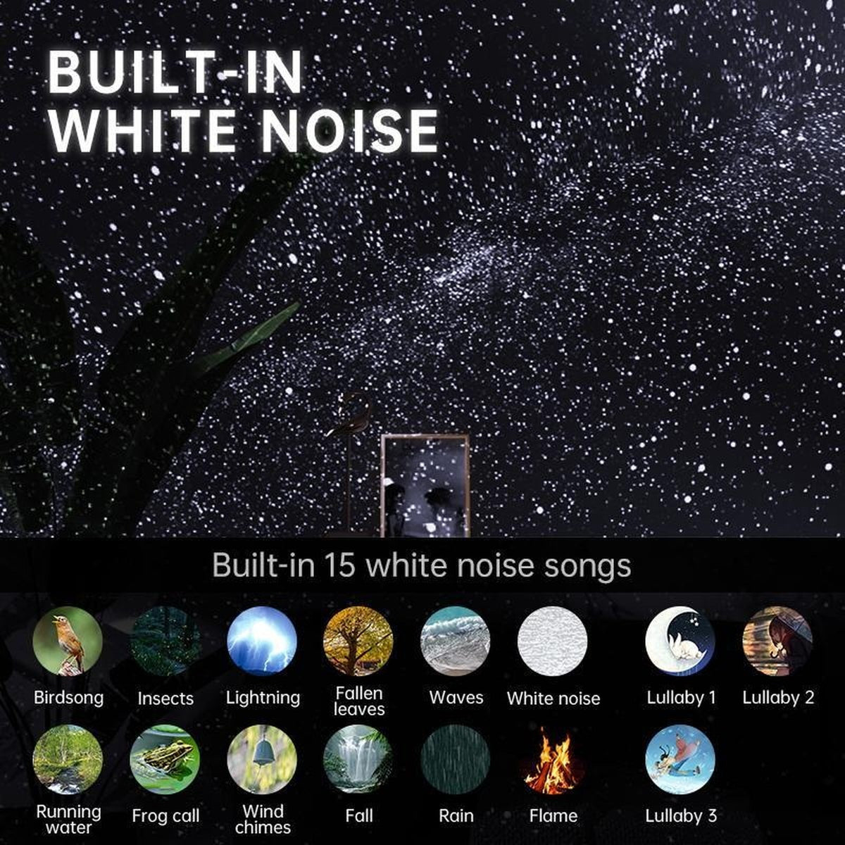Galaxy Star Projector with White Noise close-up