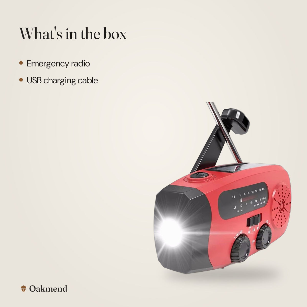 What's in the box: Solar Hand-Crank Emergency Weather Radio