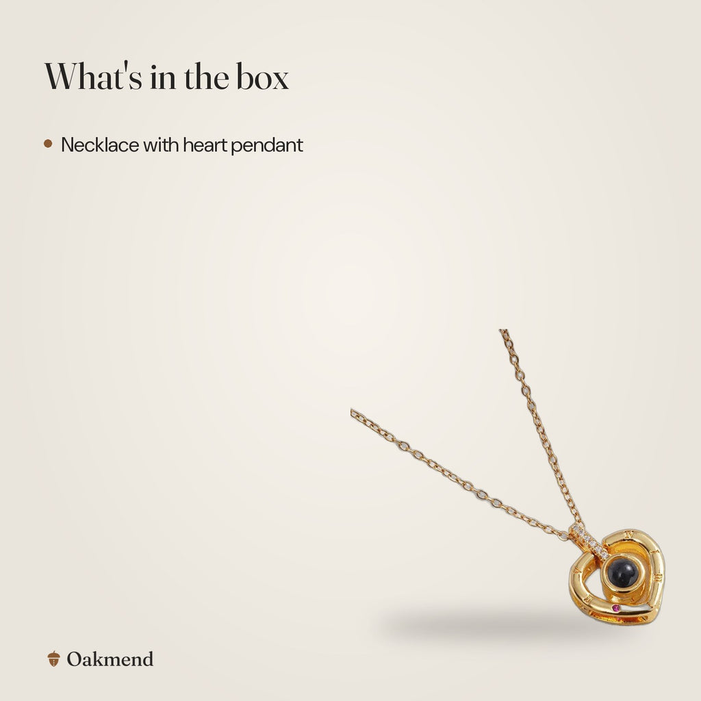 What's in the box: "I Love You" in 100 Languages Projection Necklace