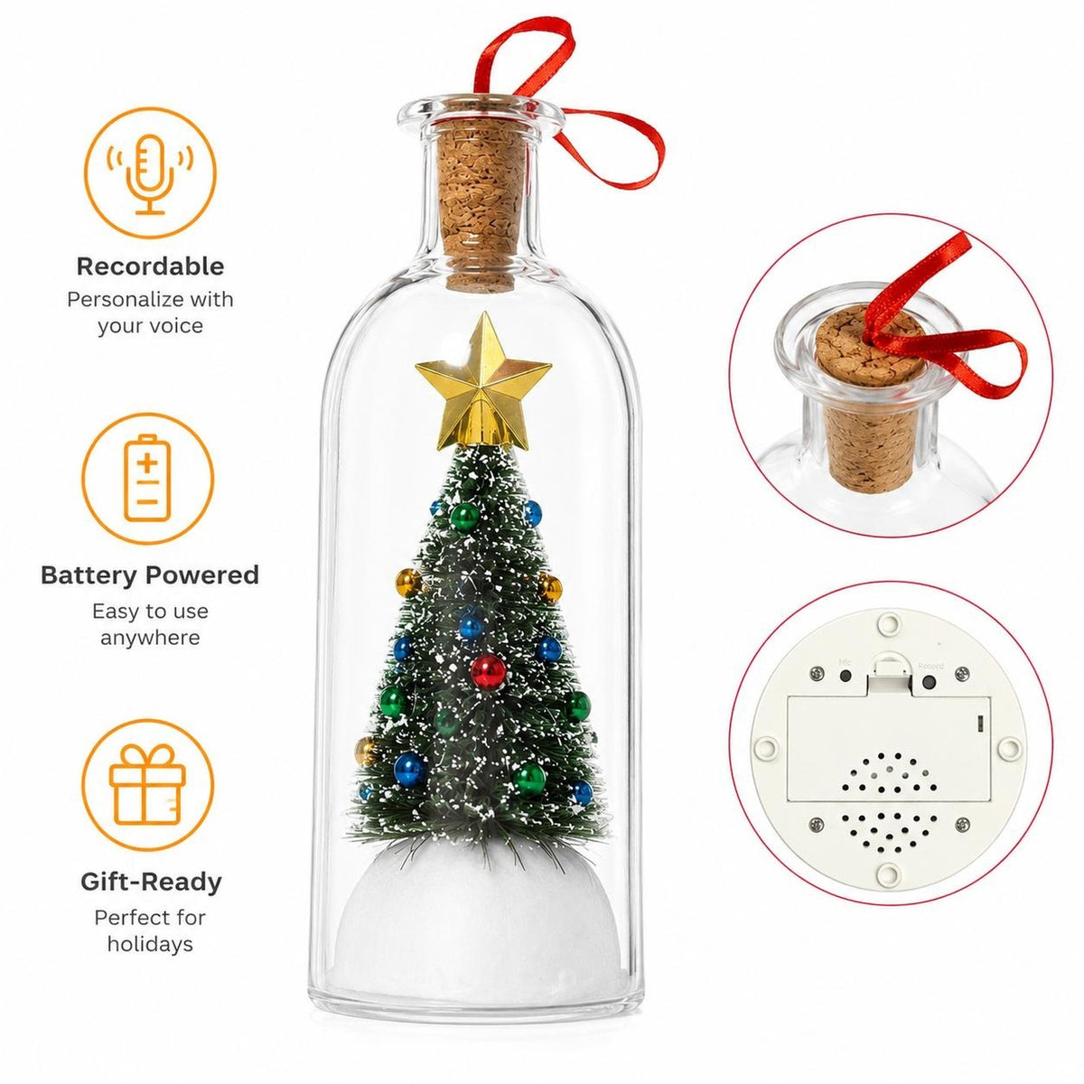 Recordable Message in a Bottle Ornament: key features