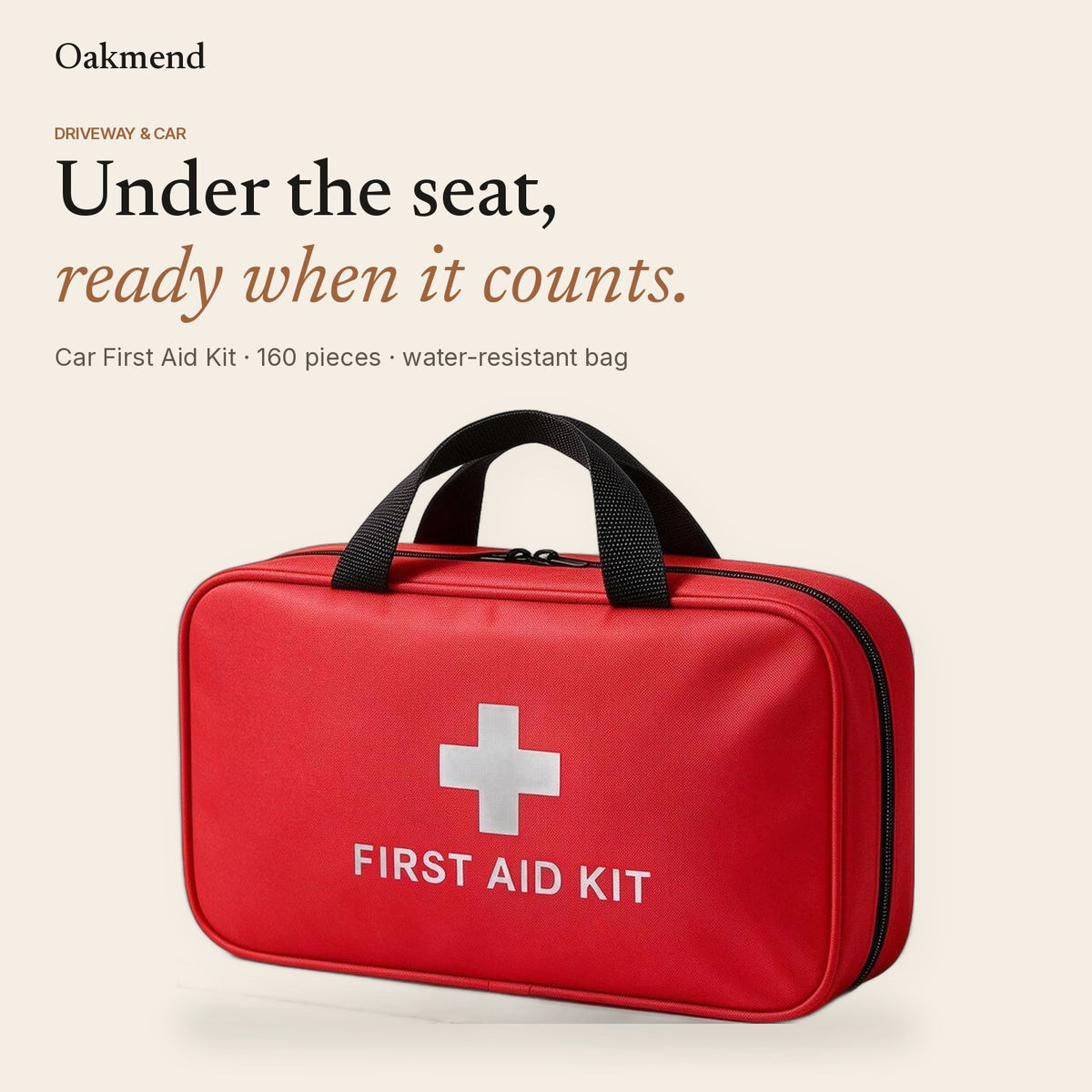 Red 160-piece car first aid kit with supplies