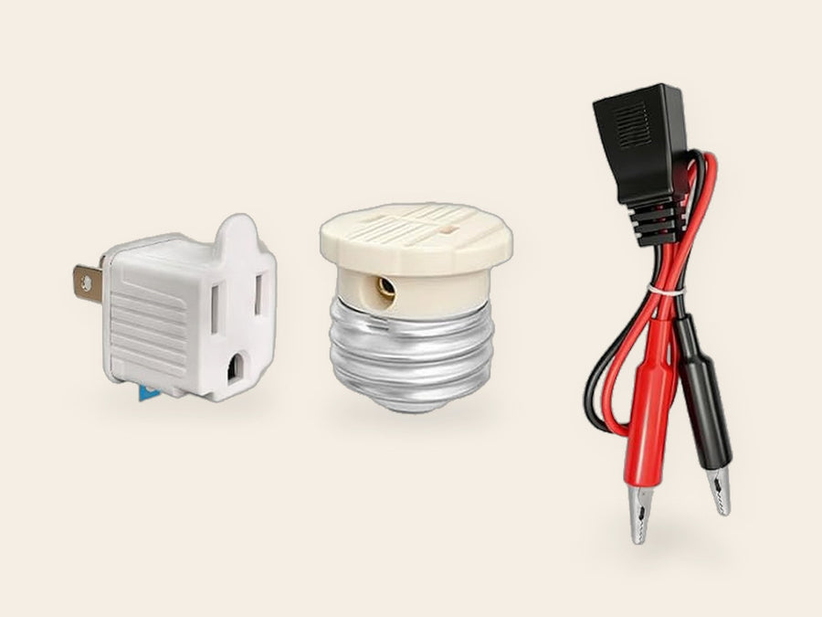 3-to-2 prong, light socket and alligator clip adapters