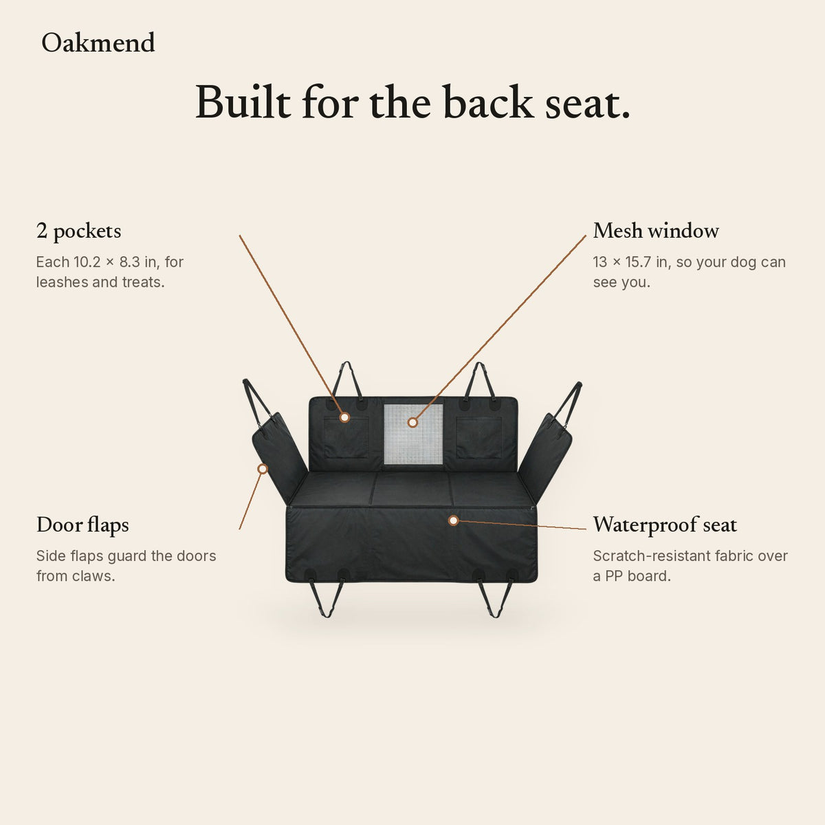 Hammock features: mesh window, 2 pockets, door flaps, waterproof seat
