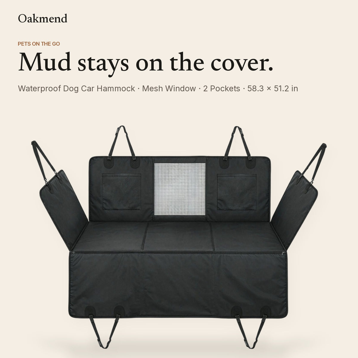 Dog relaxing on a black waterproof car hammock seat cover