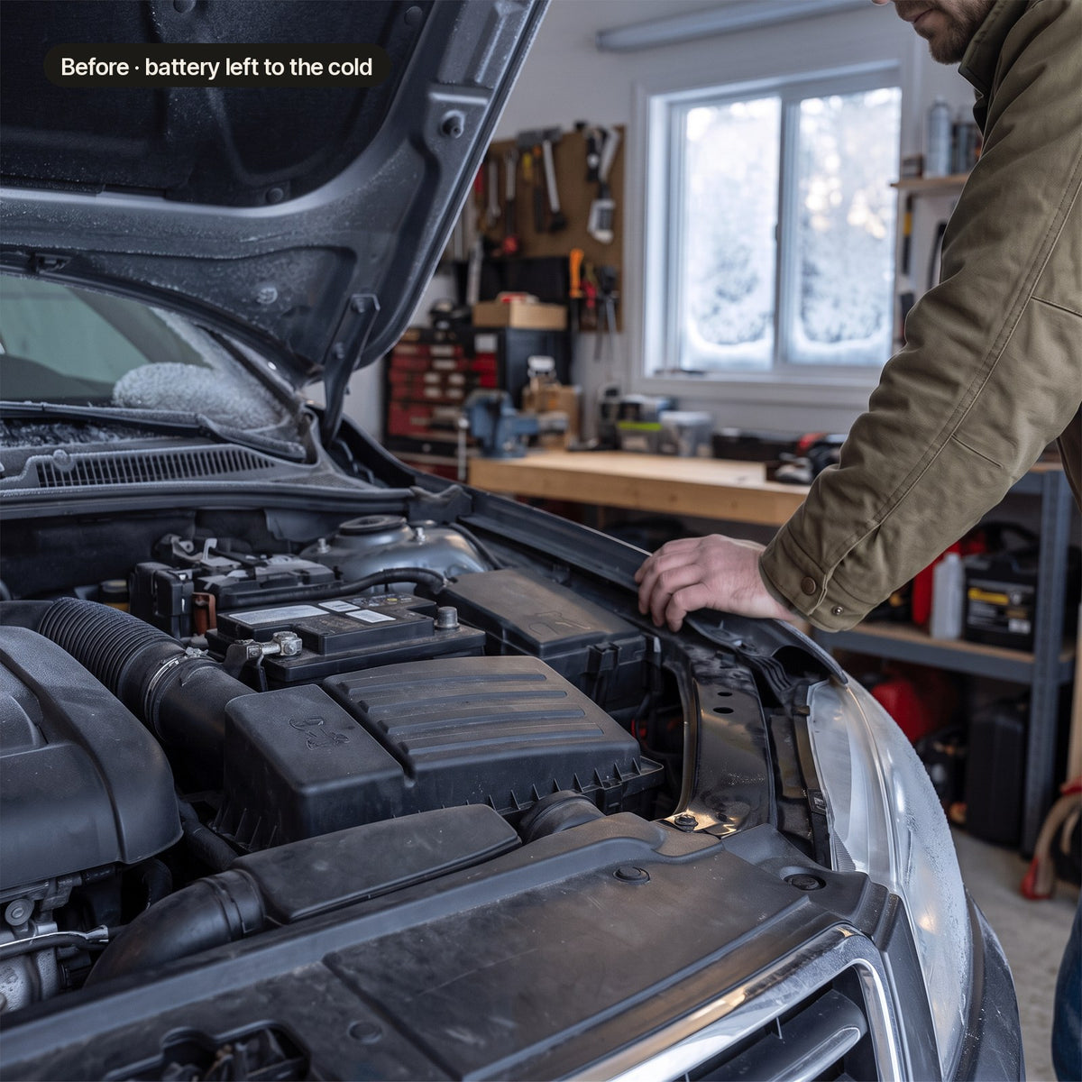 Before: car battery left to the cold