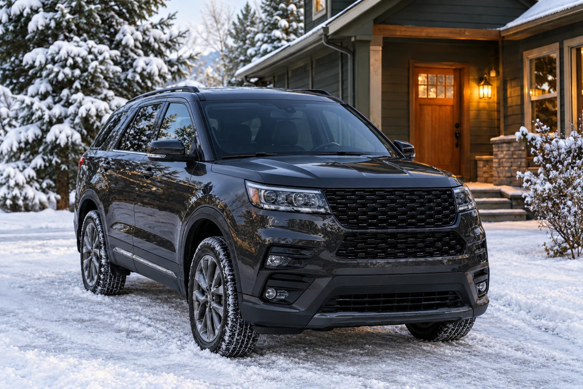 Same SUV with snow cleared from roof and windshield