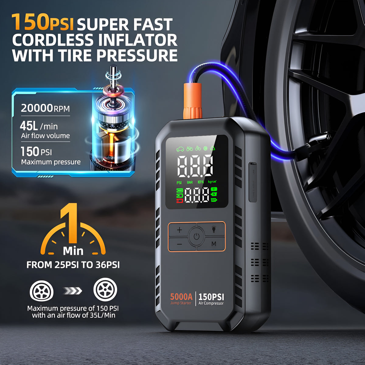 4-in-1 Portable Jump Starter & Tire Inflator - photo 4