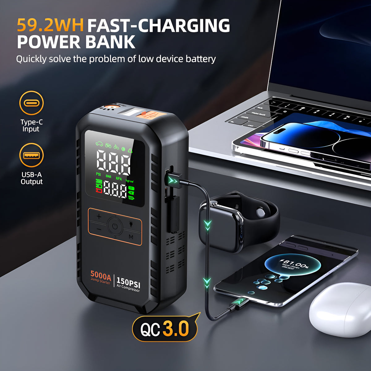 4-in-1 Portable Jump Starter & Tire Inflator - photo 7