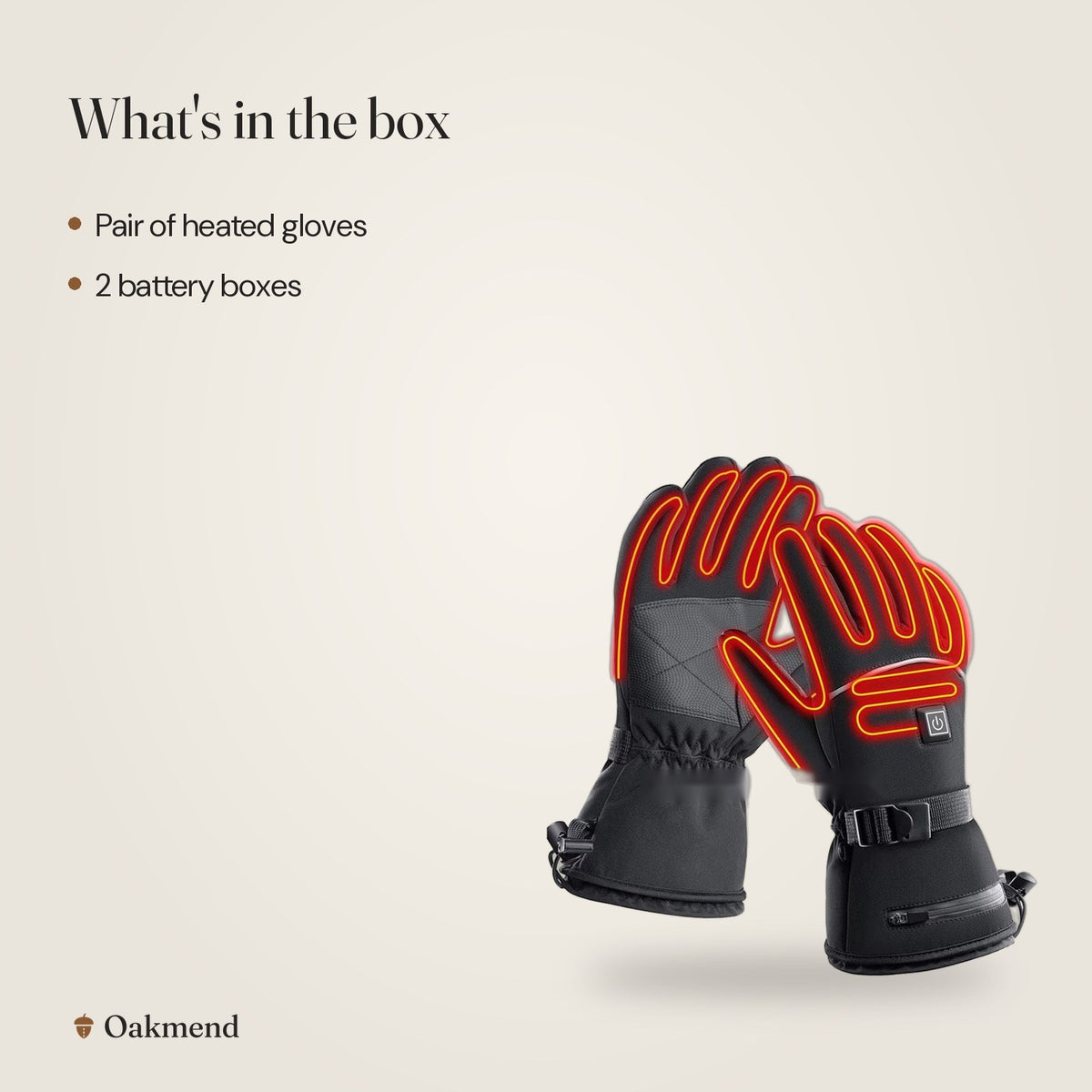 What's in the box: Heated Gloves with Battery Boxes (3 Heat Levels)