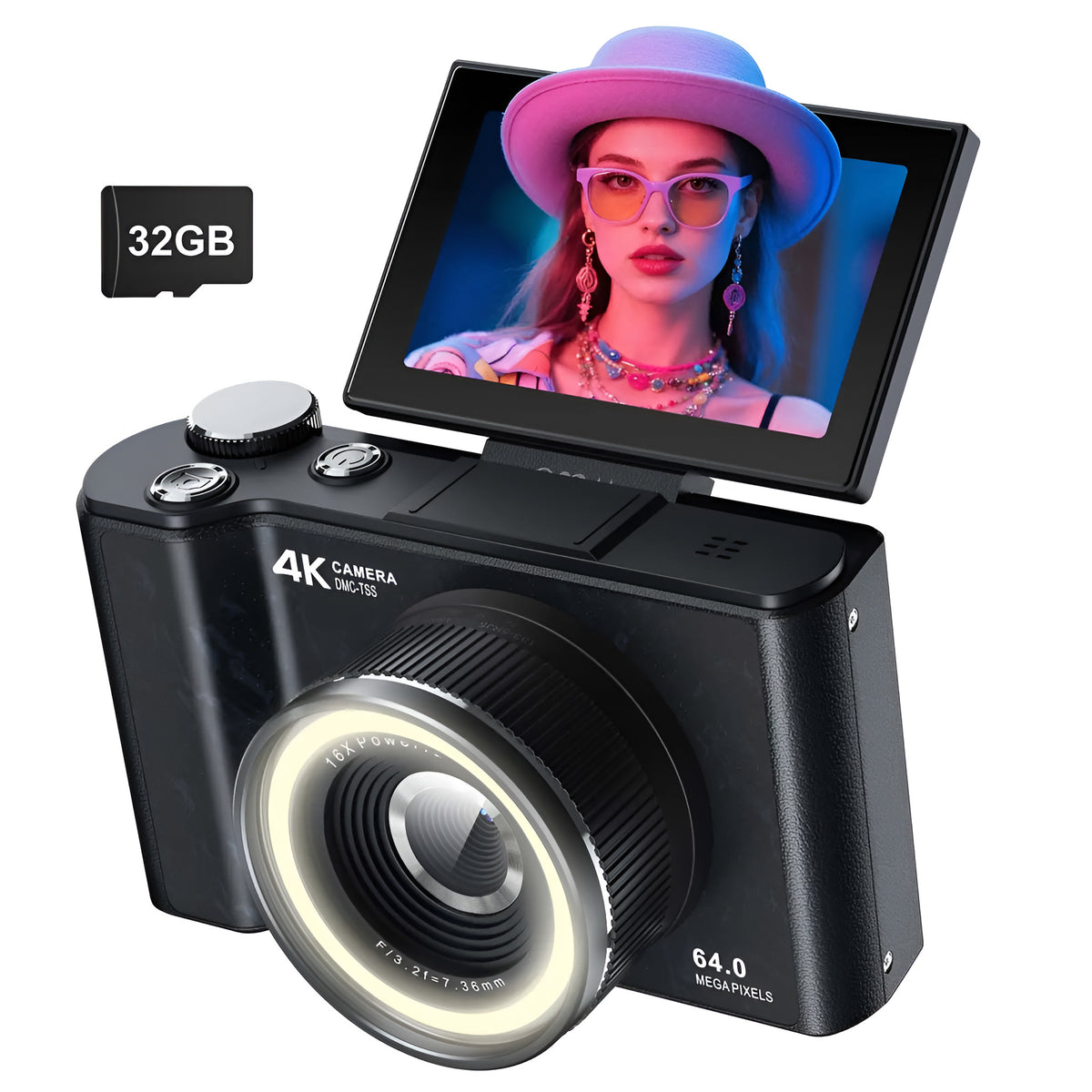 4K Digital Camera with Flip Screen & Ring Light - photo 3