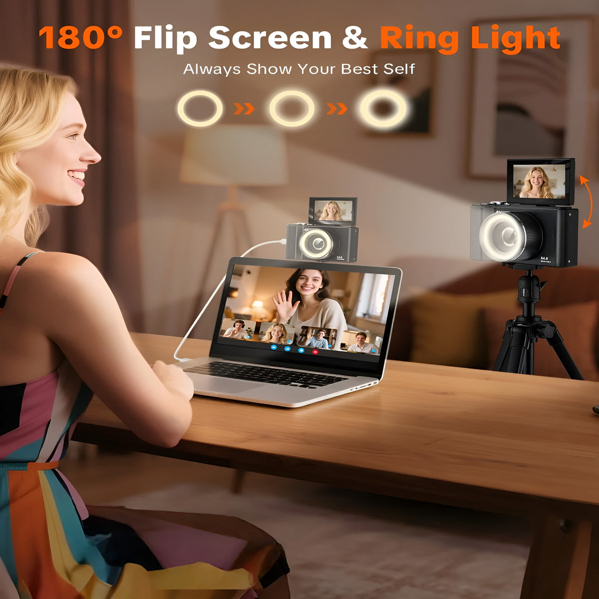 4K Digital Camera with Flip Screen & Ring Light - photo 4