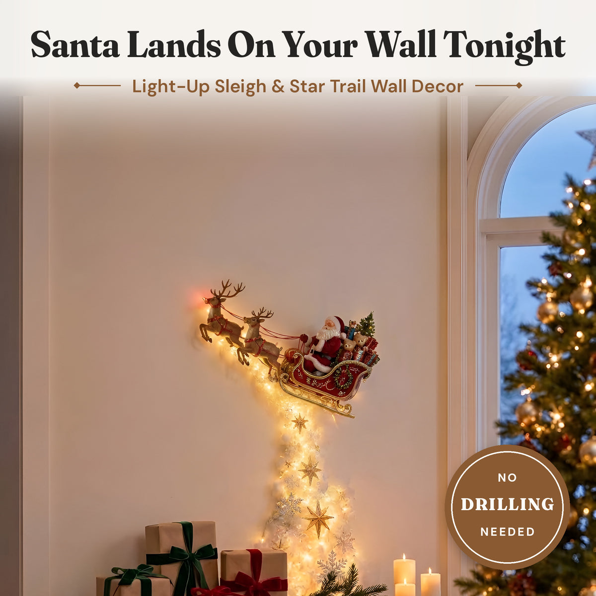 Santa’s Sleigh Light Trail Wall Decor