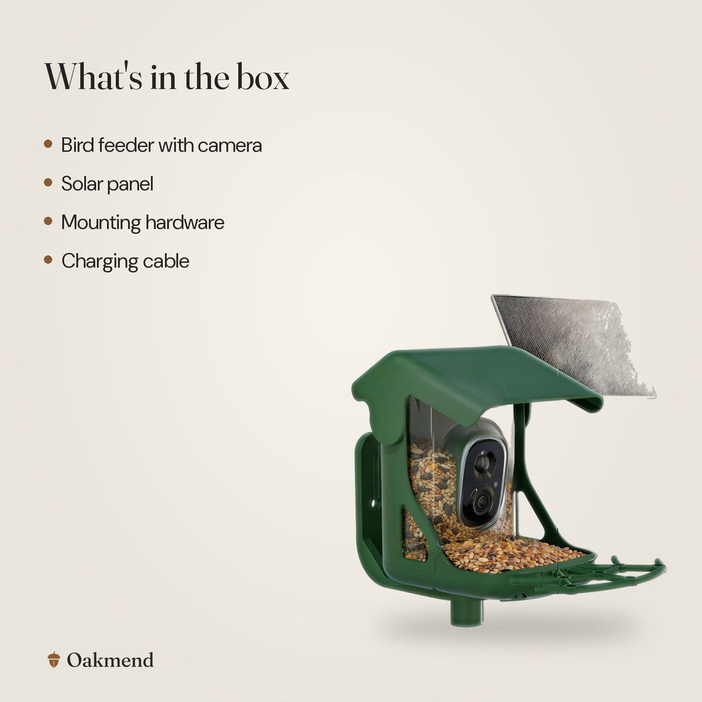 What's in the box: Solar Smart Bird Feeder with Camera