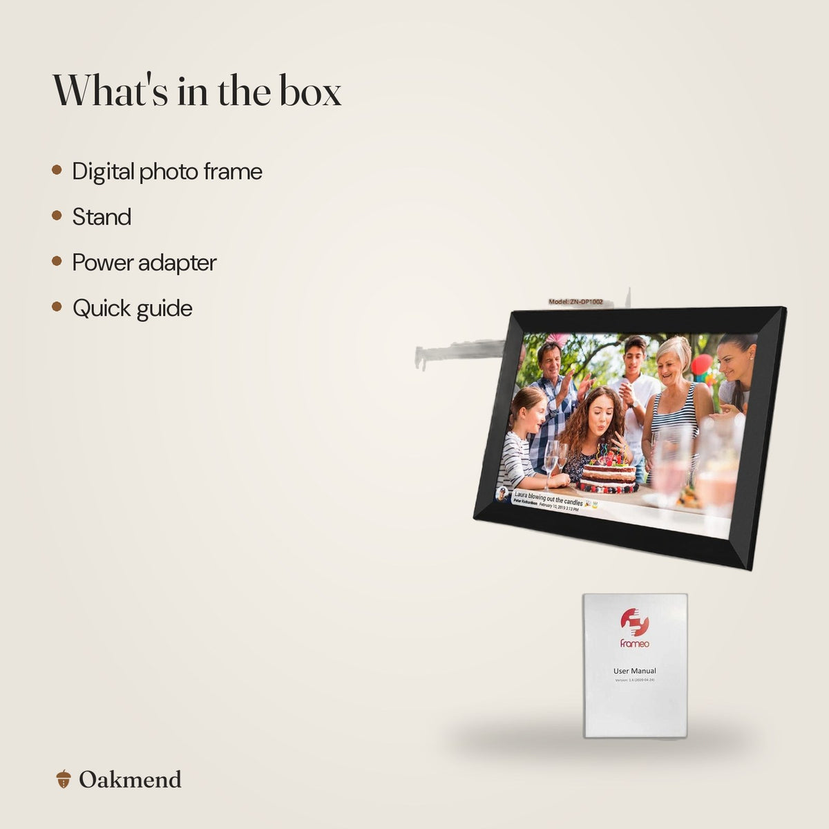 What's in the box: 10.1" WiFi Digital Photo Frame