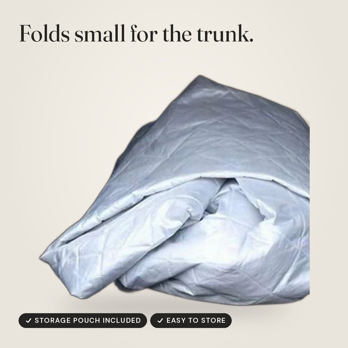 Windshield cover folded into a small bundle