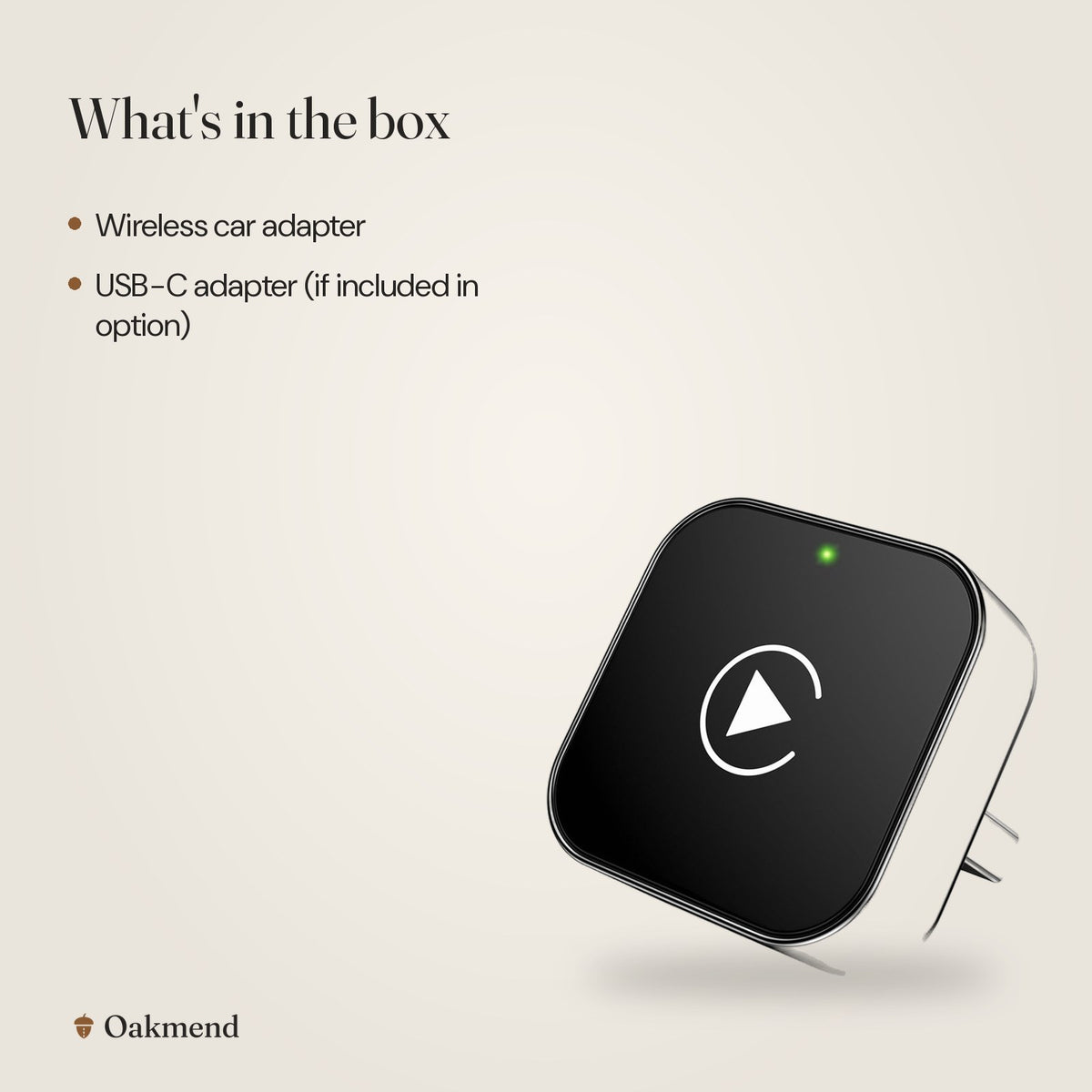 What's in the box: Wireless Car Adapter for iPhone & Android