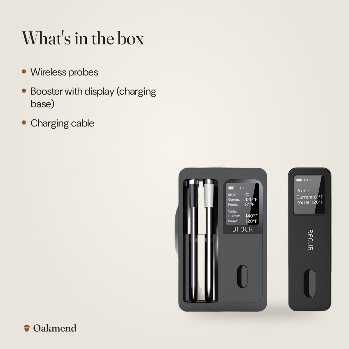 What's in the box: Wireless Bluetooth Meat Thermometer (2 Probes)